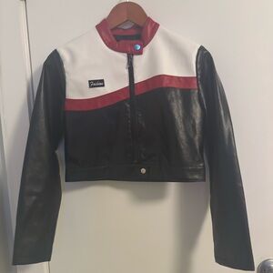 Women's Black, White, and Red Jacket Vegan Leather
